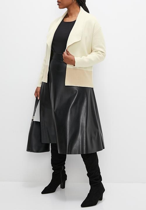 edit Plus - Colour block boxy waterfall cardi - milk/oatmeal