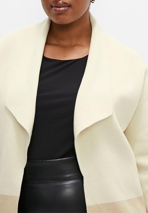 edit Plus - Colour block boxy waterfall cardi - milk/oatmeal