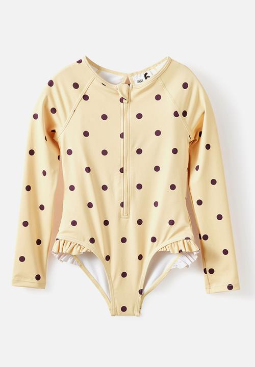 Cotton On - Lydia Low One Piece - Baby Yellow/Bordeaux Spot