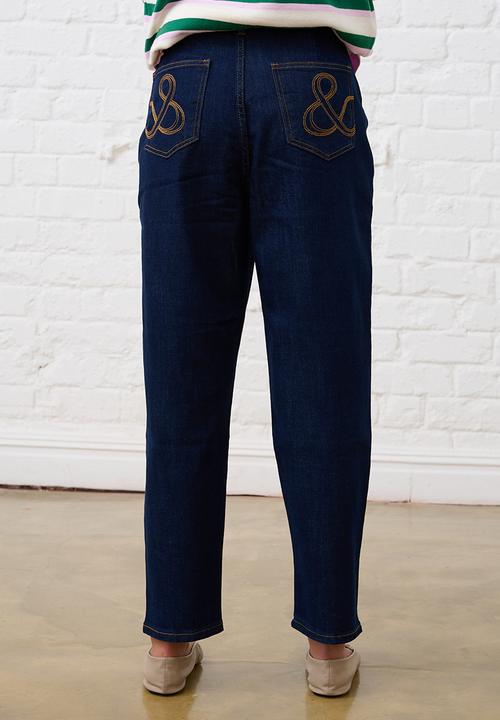 Me&B - Belted Mom Jeans - Dark Wash