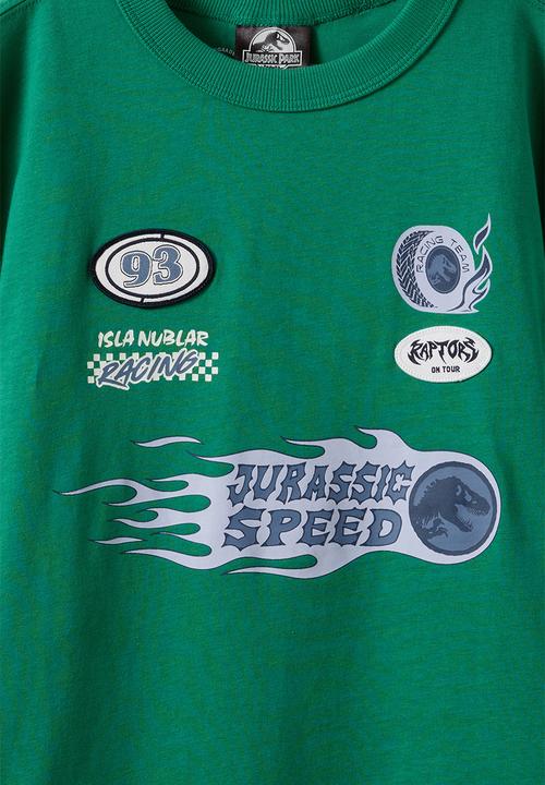 Cotton On - License Drop Shoulder Ss Tee - Lcn Uni Deep Mint/Jurassic Park Speed
