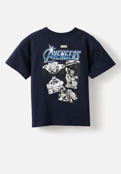 Cotton On - Licensed Drop Shoulder Short Sleeve Tee -  Lcn Mar Squid Ink/Advengers Squad