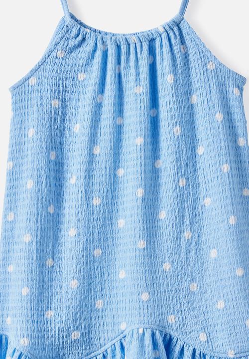 Cotton On - Hazel Scalloped Sleeveless Dress - Dawn Blue/White Spot