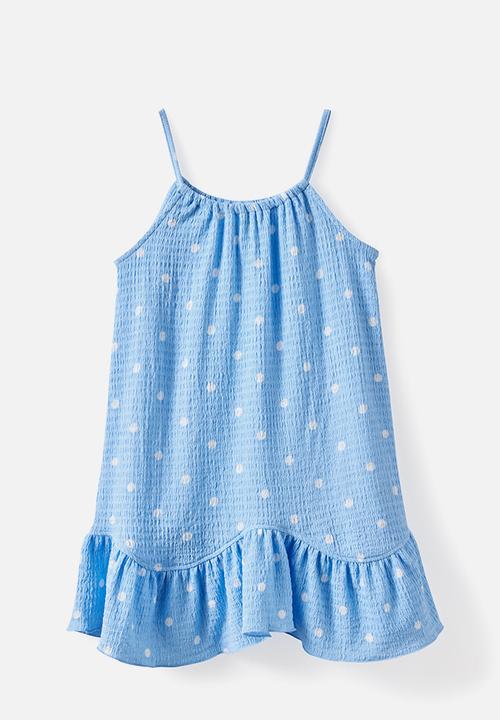 Cotton On - Hazel Scalloped Sleeveless Dress - Dawn Blue/White Spot