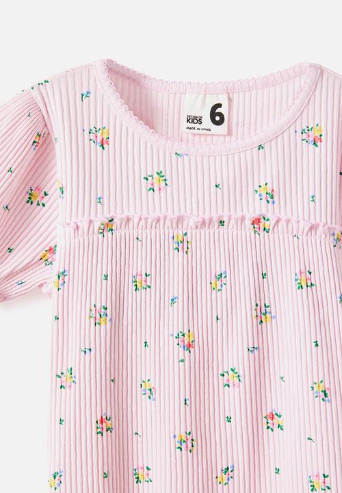 Cotton On - Posie Puff Sleeve Baby Tee - Tea Party Pink/Floral Ditsy