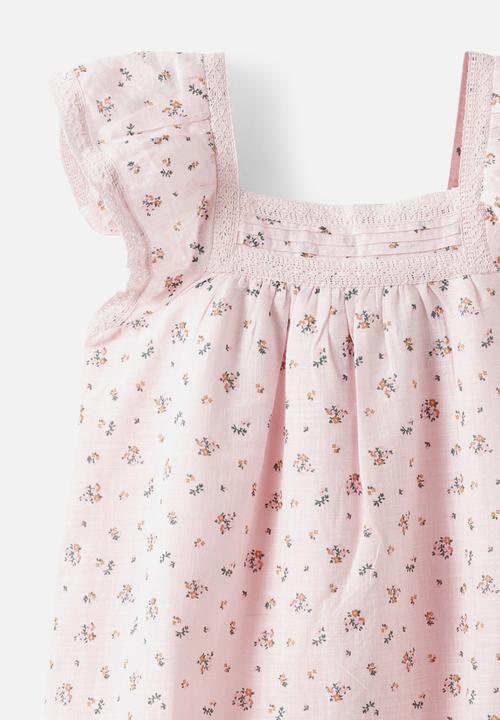 Cotton On - Billie Flutter Sleeve Dress - Tea Party Pink/Floral