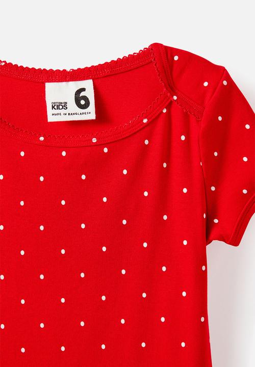 Cotton On - Raya Square Neck Tee - Varsity Red/Vanilla Spot