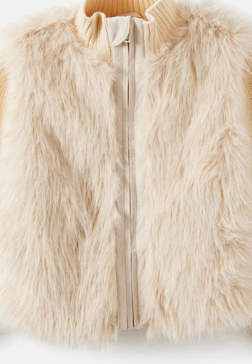 Cotton On - Zip Thru Knit Faux Fur Jacket - Dark Vanilla