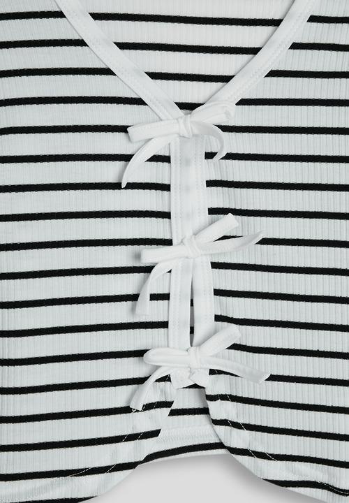 Pop Candy - Tie bow top and pants - black/white stripe