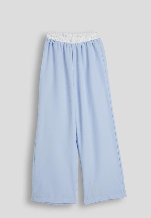 Pop Candy - Ruffle bow tee with pinstripe wide leg pants - white/blue