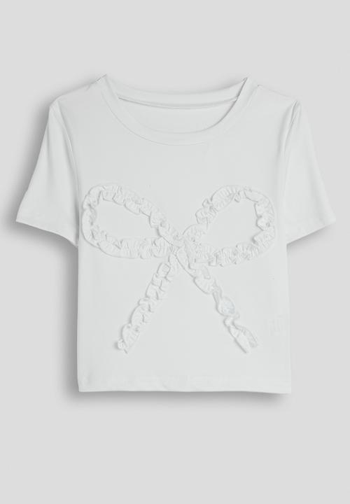 Pop Candy - Ruffle bow tee with pinstripe wide leg pants - white/blue