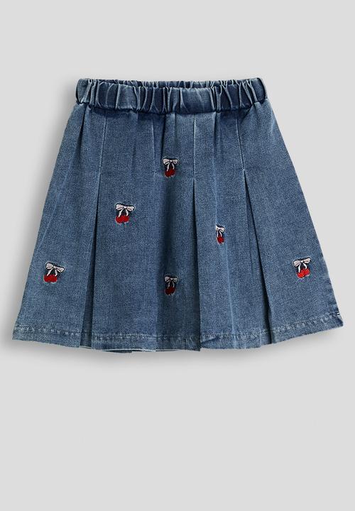 Pop Candy - Tee and pleated denim skirt - black / blue