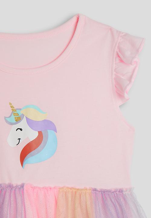 Pop Candy - Unicorn t-shirt dress with gradient tulle skirt - light pink/multi