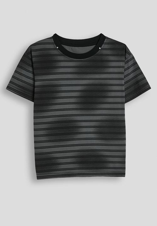 Pop Candy - Striped tee with denim cargo shorts - grey/black 