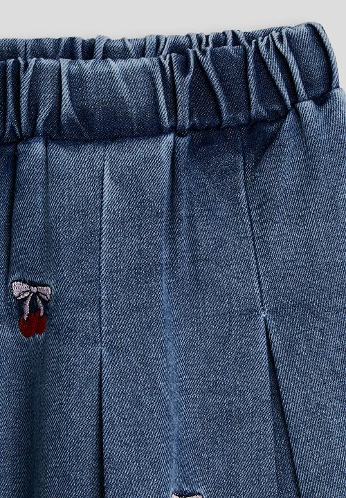 Pop Candy - Cherry embroidered tee and pleated denim skirt - pink/blue
