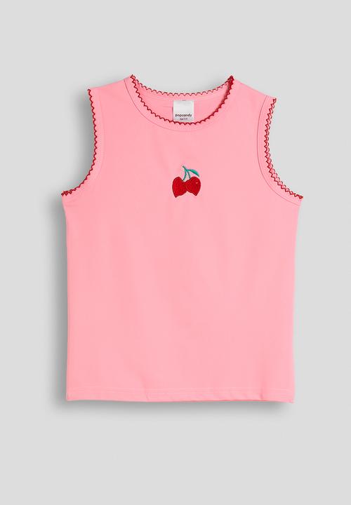Pop Candy - Cherry embroidered tee and pleated denim skirt - pink/blue