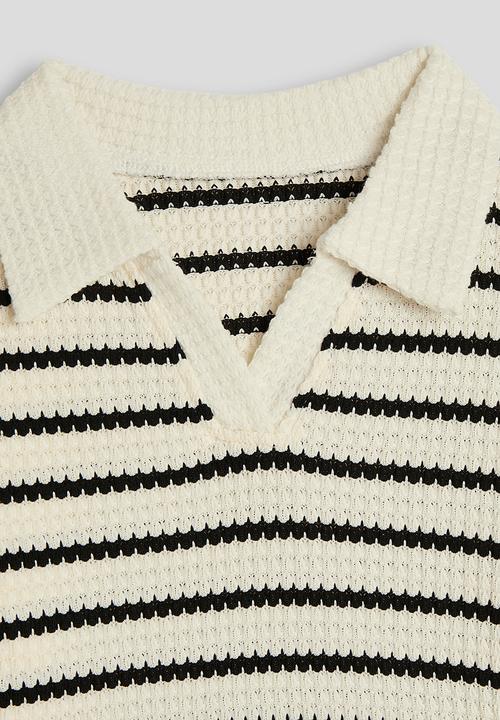 Pop Candy - Waffle knit lounge set - cream/black stripe