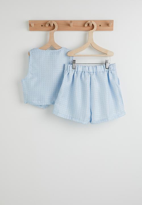 Pop Candy - Tweed waistcoat and shorts - light blue