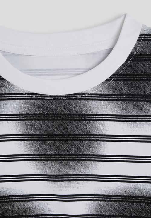 Pop Candy - Striped tee with denim cargo shorts - white/black