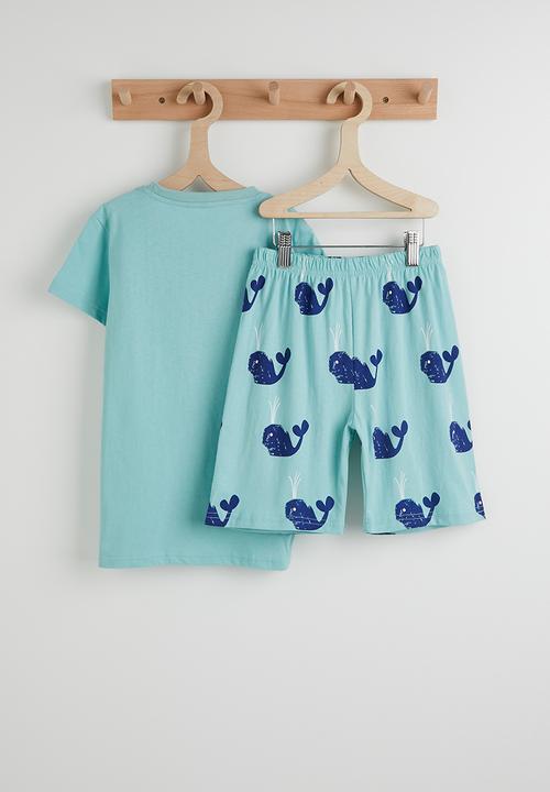 Pop Candy - Whale graphic tee with aop shorts - blue