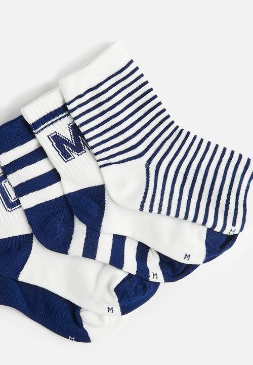 Pop Candy - 5 Pack sporty crew socks - navy/white
