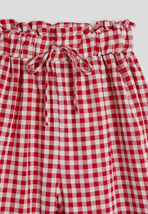 Pop Candy - Gingham wide leg paper bag pants - red