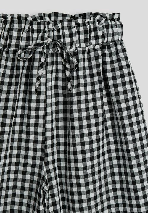Pop Candy - Gingham wide leg paper bag pants - black