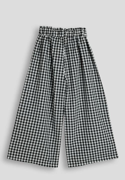 Pop Candy - Gingham wide leg paper bag pants - black