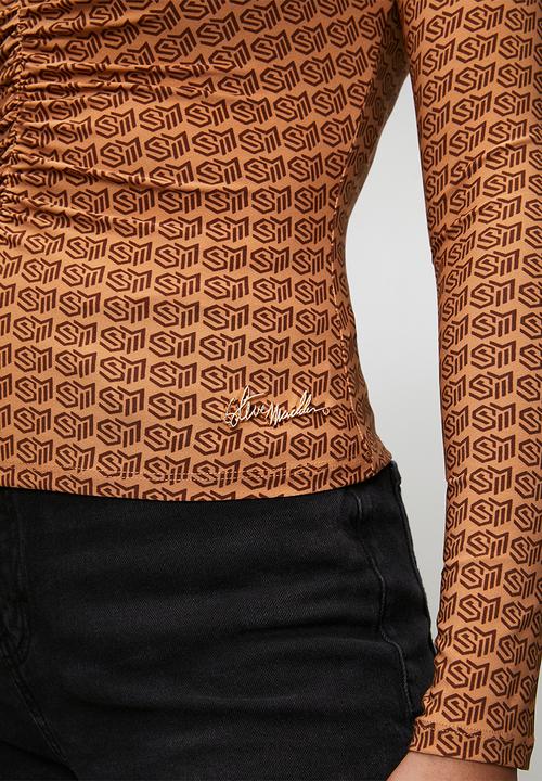 Steve Madden - Ladies pamela top with gathers & gold trim - brown
