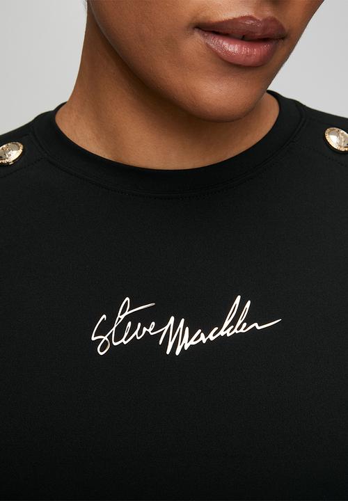 Steve Madden - Ladies riley long sleeve top with poppers  - black
