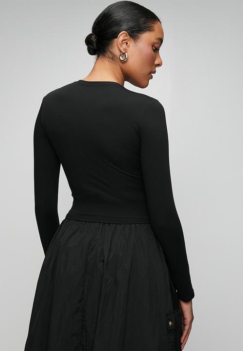 Steve Madden - Ladies riley long sleeve top with poppers  - black