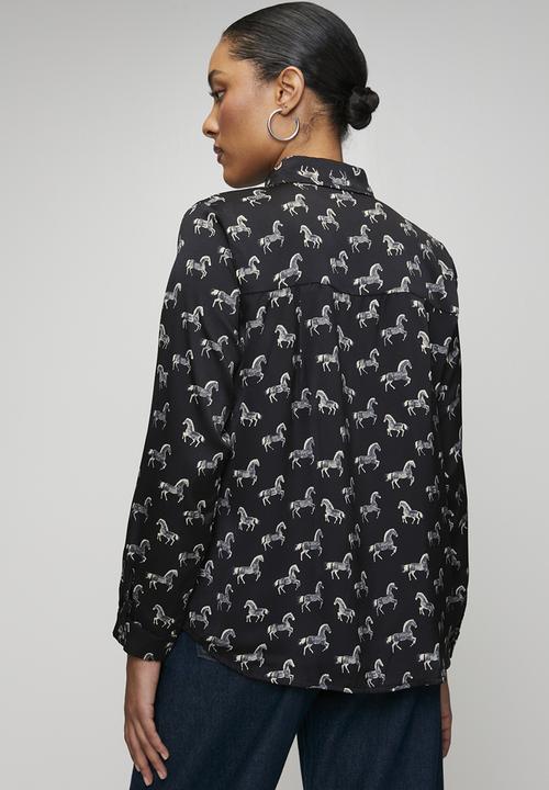 Me&B - Printed Shirt in Horse Novelty - Black