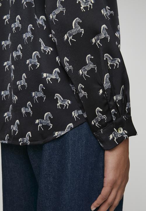 Me&B - Printed Shirt in Horse Novelty - Black
