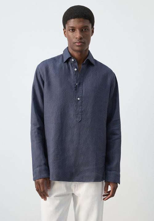 MANGO - Rupit  100% Linen  Shirt - Medium Blue