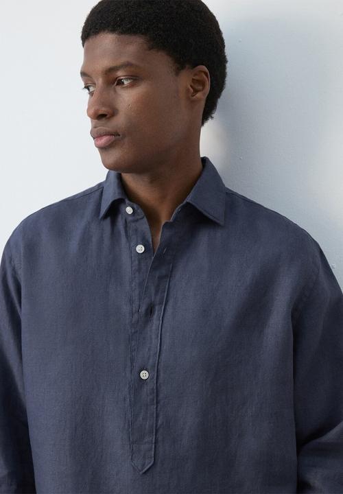 MANGO - Rupit  100% Linen  Shirt - Medium Blue