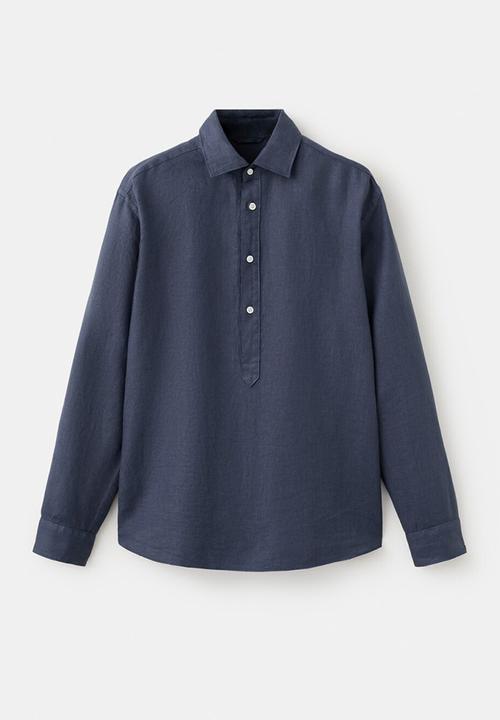 MANGO - Rupit  100% Linen  Shirt - Medium Blue