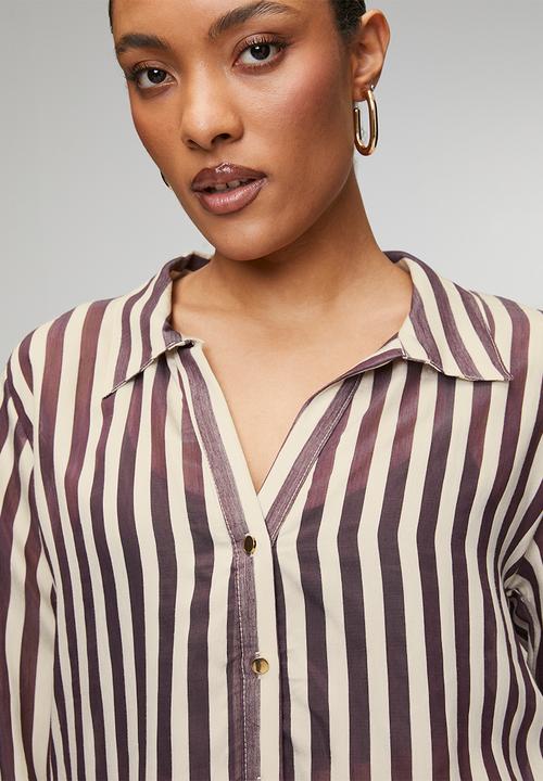 Trendyol - Fit Striped Woven Shirt - Plum