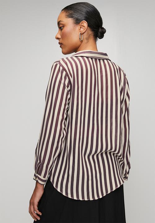 Trendyol - Fit Striped Woven Shirt - Plum