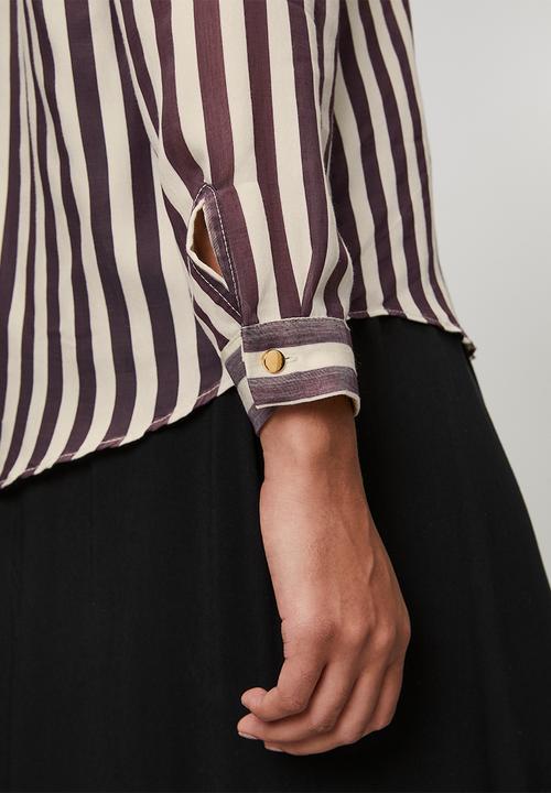 Trendyol - Fit Striped Woven Shirt - Plum