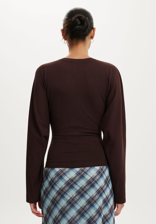 Cotton On - Blair Batwing Long Sleeve - Dark Oak