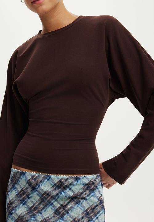 Cotton On - Blair Batwing Long Sleeve - Dark Oak