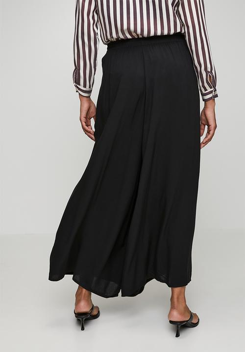 Trendyol - Elastic Waist Wide Leg Pants - Black