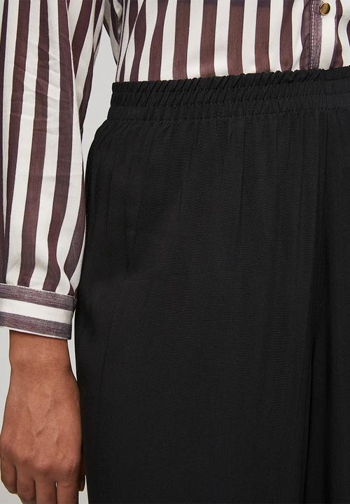 Trendyol - Elastic Waist Wide Leg Pants - Black