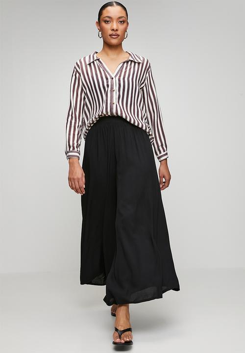 Trendyol - Elastic Waist Wide Leg Pants - Black