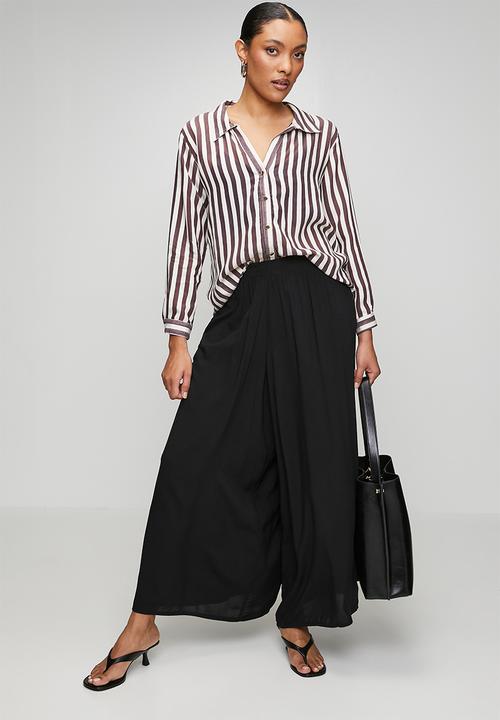 Trendyol - Elastic Waist Wide Leg Pants - Black