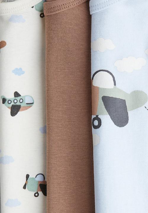 H&M - 3-Pack cotton envelope-neck bodysuits - light blue/airplanes