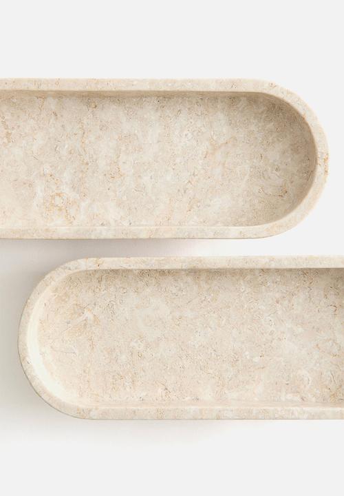 H&M - Oval marble plate - light beige/marbled