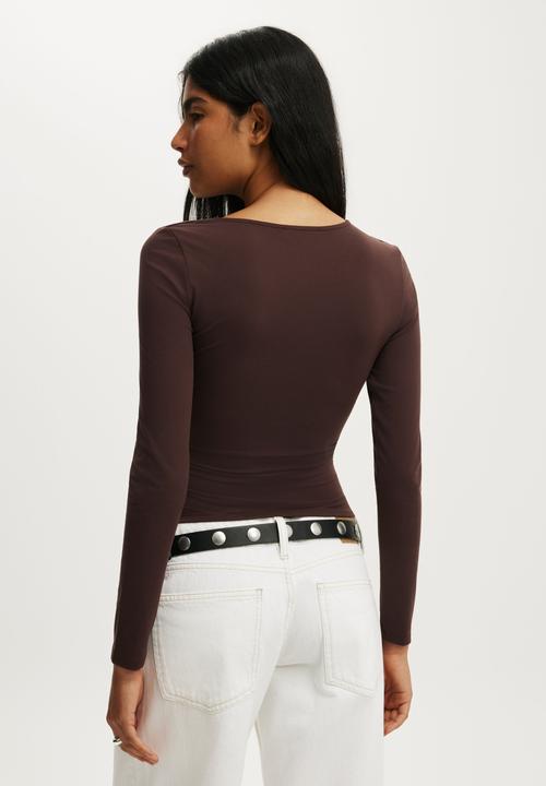 Cotton On - Tully Drape Long Sleeve - Dark Oak