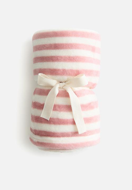 H&M - Striped fleece blanket - pink/striped