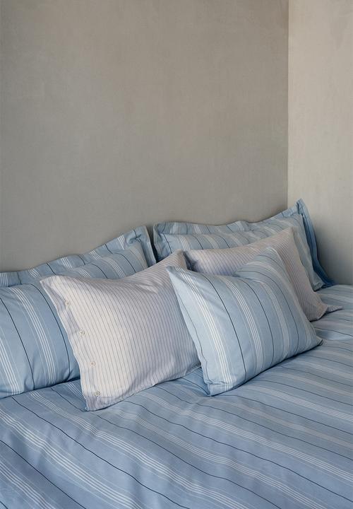 H&M - Cotton percale double/king duvet cover set - light blue/striped